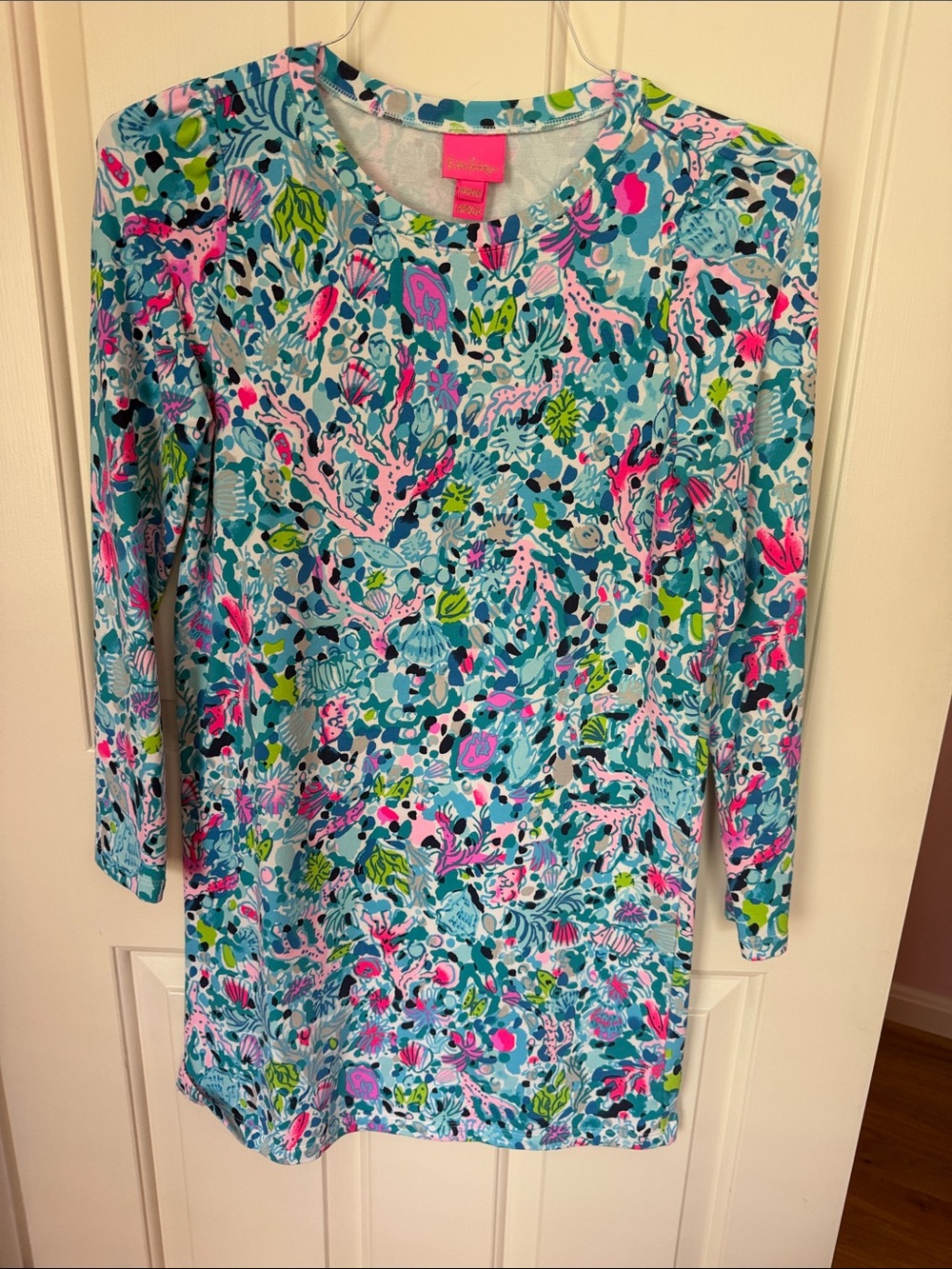 Lilly Pulitzer Aqua, Pink & Green Sea-Print Long Sleeve Tunic